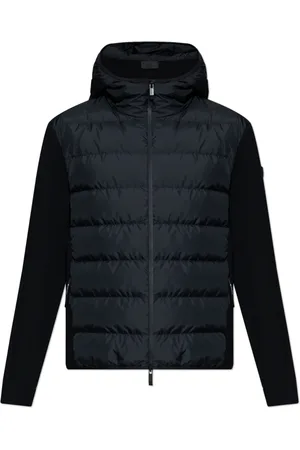 Moncler Strik, Herre, Sort, XL, Uld, Cardigan med quiltet front