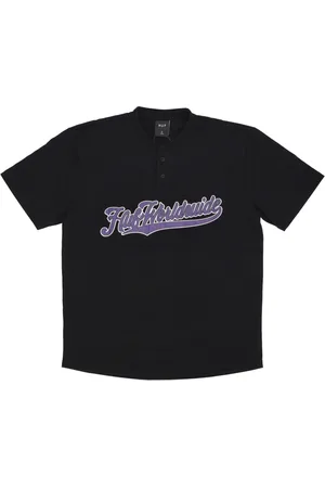 Huf Top, Herre, Sort, L, Bomuld, Mesh Baseball Henley T-Shirt Sort