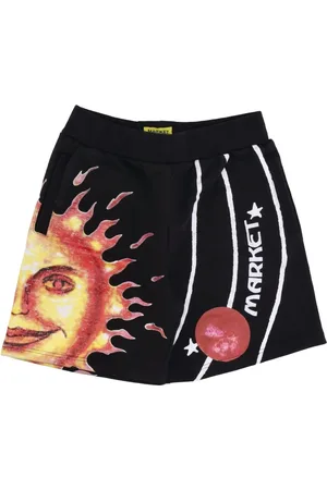 MARKET Shorts, Herre, Sort, L, Bomuld, Sweatshorts med solsystemprint Sort