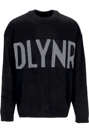 DOLLY NOIRE Strik, Herre, Sort, M, Uld, Sort Crew-neck Sweater med Logo Broderi