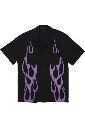 Vision Of Super Skjorte, Herre, Sort, M, Flames All Over Short Sleeve Shirt