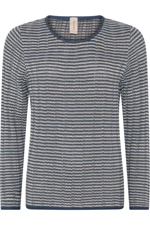 Skovhuus Strik, Dame, Blå, M, Bomuld, Multifarvet O-Neck Pullov Bluser Indigo