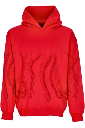 Octopus Sweathshirts & Hoodies, Herre, Rød, L, Bomuld, Rød Letvægts hættetrøje med Tentakel Print