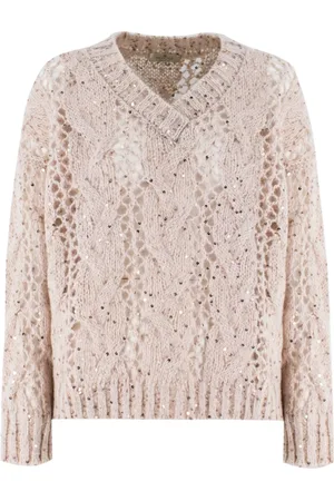 PANICALE Strik, Dame, , XS, Uld, Elegant Sequin V-Neck Sweater
