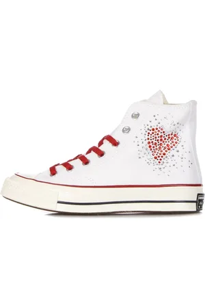 Converse Sko, Dame, Hvid, 39 1/2 EU, Canvas High-Top Sneaker med Hjerte Glitter