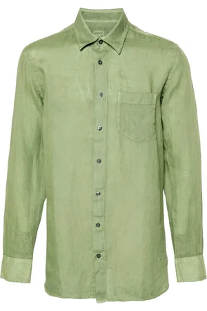 120% Lino Skjorte, Herre, Grøn, M, Linned, Grøn Linnedskjorte Klassisk Stil