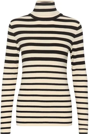 Soaked in Luxury Strik, Dame, , 2XL, Uld, Stribet Rollneck Trøje Sort Hvid