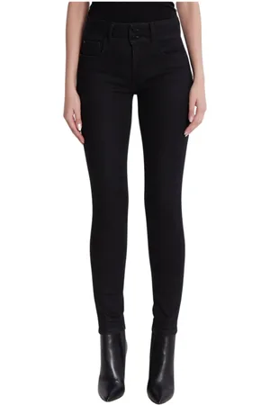 Guess Jeans, Dame, Sort, W25, Denim, Sort Denim Skinny Jeans med Strass Logo