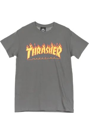 Thrasher Top, Herre, Grå, L, Bomuld, Flame Tee Herre T-shirt Kulgrå/gul