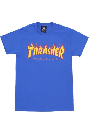 Thrasher Top, Herre, Blå, XL, Bomuld, Flame Tee Herre T-shirt Blå/Gul