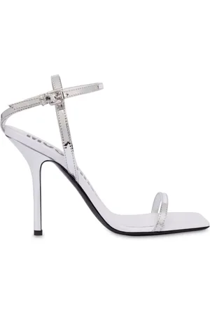 Moschino Sko, Dame, Grå, 37 1/2 EU, Læder, Sølv Metallic Stiletto Sandaler