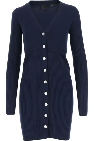 Pinko Kjole, Dame, Blå, S, Uld, V-Neck Wool Blend Strik Kjole Navy
