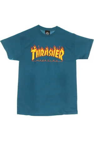 Thrasher Top, Herre, Blå, L, Bomuld, Flame Tee Blå/Gul Kortærmet T-shirt