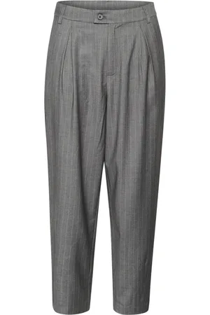 Kaffe Bukser, Dame, Grå, 3XL, Højtaljede Klassiske Bukser Mørkegrå Pinstripe