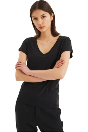 INWEAR Top, Dame, Sort, 2XS, Bomuld, Klassisk Sort V-hals T-shirt