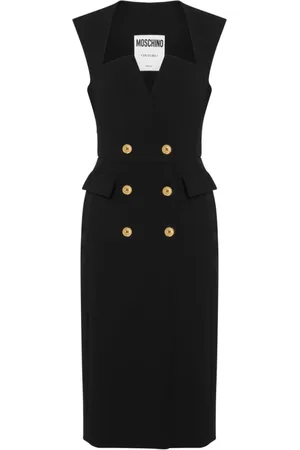 Moschino Kjole, Dame, Sort, S, Uld, Sort Wrap Kjole Guld Knapper