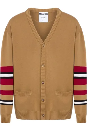 Moschino Strik, Herre, Brun, L, Uld, Stribet Logo V-Hals Sweater