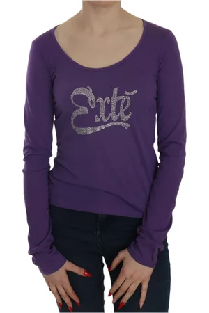 Exte Top, Dame, Lilla, XS, Bomuld, Krystalpyntet Bluse med U-Hals
