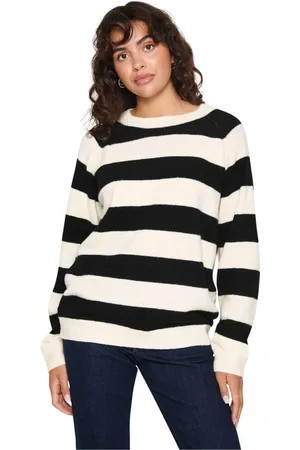 Saint Tropez Strik, Dame, Flerfarvet, XL, Uld, Ice Black Stripe Strik Pullover