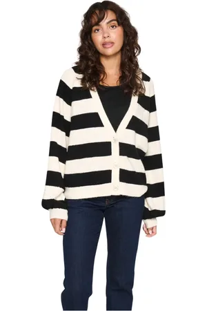 Saint Tropez Strik, Dame, Flerfarvet, XL, Uld, Stribet Cardigan med Pufærmer