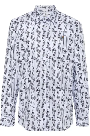 Vivienne Westwood Skjorte, Herre, Blå, XL, Bomuld, Sikkerhedsnål Jacquard Pinstripe Skjorte