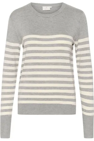 Kaffe Strik, Dame, Grå, S, Uld, Stribet Strik Pullover Grå Melange/Turteldue