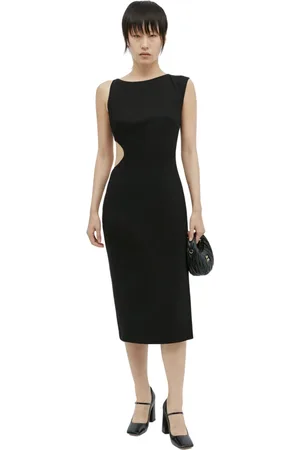 St Agni Kjole, Dame, Sort, L, Uld, Asymmetrisk Arc Cut-Out Midi Kjole