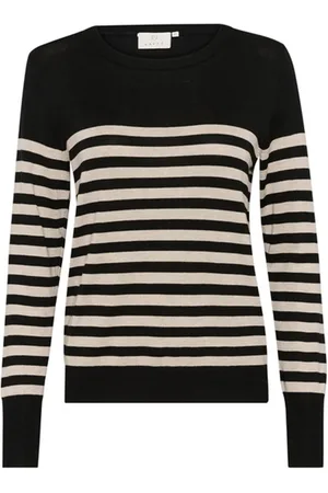 Kaffe Strik, Dame, Grå, S, Uld, Stribet Strik Pullover Sort/Grå Mel. Stribe