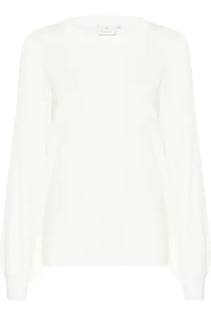 Kaffe Strik, Dame, Hvid, S, Uld, Puffærme Strik Sweater Chalk