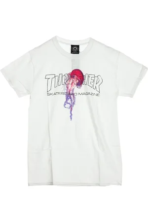 Thrasher Top, Herre, Hvid, XL, Bomuld, Sort Herre T-shirt Kortærmet Crew Neck