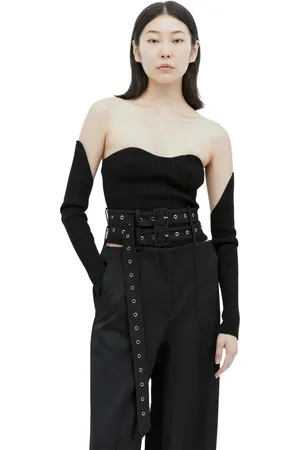 Rokh Top, Dame, Sort, M, Polyester, Ribstrik Bustier med Aftagelige Ærmer