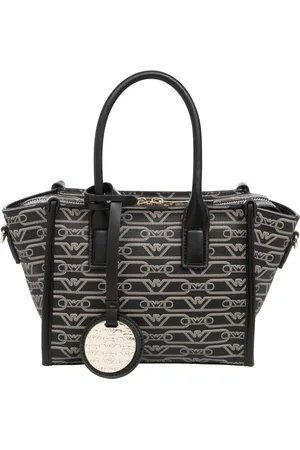 Emporio Armani Taske, Dame, Sort, ONE SIZE, Polyester, Logo Monogram Håndtaske med Justerbar Rem