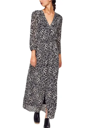 See u soon Kjole, Dame, Sort, XS, Polyester, Trykt Lang Kjole - V-Hals, Glitrende