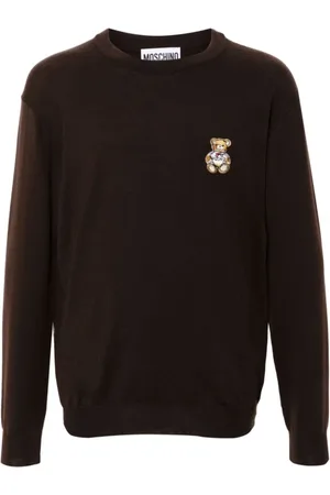 Moschino Sweathshirts & Hoodies, Herre, Brun, XL, Uld, Brun Striktrøje med Teddybjørn Motiv