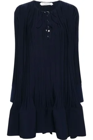 Lanvin Kjole, Dame, Blå, XS, Polyester, Navy Lace-Up V-Neck Kjole