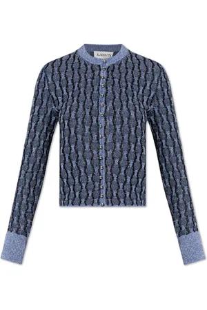 Lanvin Strik, Dame, Blå, M, Tyl, Cardigan med lurex-tråd