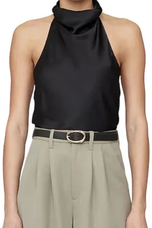 ANINE BING Top, Dame, Sort, M, Silke Halterneck Top med Dyb Ryg