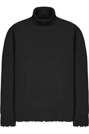 LANEUS Strik, Herre, Sort, L, Uld, Slidt Turtleneck Sweater Uld Italien