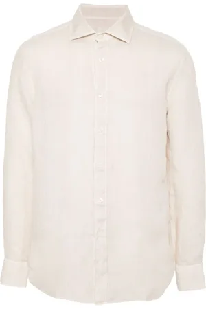 120% Lino Skjorte, Herre, , M, Linned, Linnedskjorte med Spredt Krave