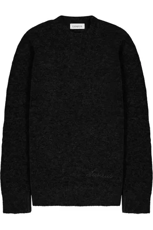 LANEUS Strik, Herre, Sort, M, Uld, Alpaca Striktrøje med Broderi