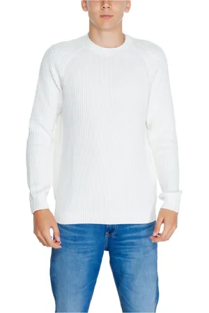 Calvin Klein Strik, Herre, Hvid, XL, Bomuld, Hvid Bomuld Strik Rund Hals Sweater