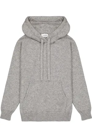 LANEUS Sweathshirts & Hoodies, Dame, Grå, 2XS, Cashmere, Kashmir Silke Hættetrøje Boxy Fit