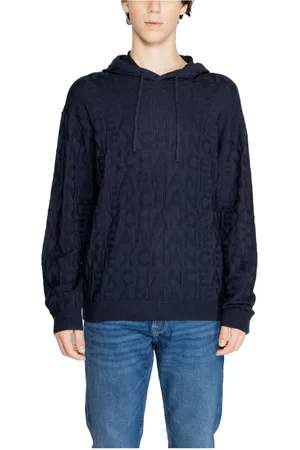 Armani Exchange Sweathshirts & Hoodies, Herre, Blå, S, Uld, Blå Hættetrøje Strik Herre Efterår/Vinter