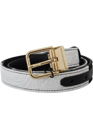 Dolce & Gabbana Tilbehør, Dame, Hvid, 75 CM, Uld, Blomstret Læder Skulderrem Guld Detaljer