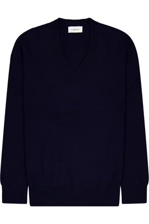 LANEUS Strik, Herre, Blå, S, Cashmere, V-hals Merino Cashmere Sweater