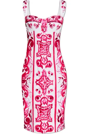 Dolce & Gabbana Kjole, Dame, Lyserød, 2XS, Bomuld, Kjole med Majolica mønster