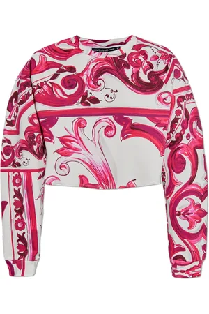 Dolce & Gabbana Top, Dame, Lyserød, XS, Bomuld, Kort T-shirt med Majolica mønster