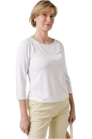 LE TRICOT PERUGIA Top, Dame, Hvid, M, Uld, Casual Shirt med Trekvart Ærmer