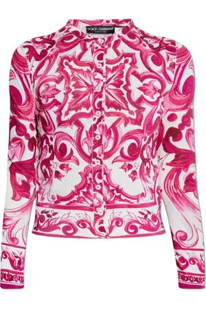 Dolce & Gabbana Strik, Dame, Lyserød, 2XS, Uld, Cardigan med Majolica-mønster