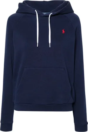 Ralph Lauren Sweathshirts & Hoodies, Dame, Blå, XS, Bomuld, Blå Hættetrøje med Broderet Pony